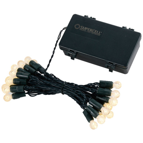 25 Battery Operated Warm White G12 Berry LED Christmas Lights - 10 ft Green Wire