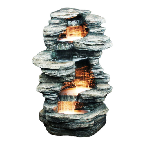 LED Lighted Multilevel Rock Outdoor Garden Fountain - 38.5"