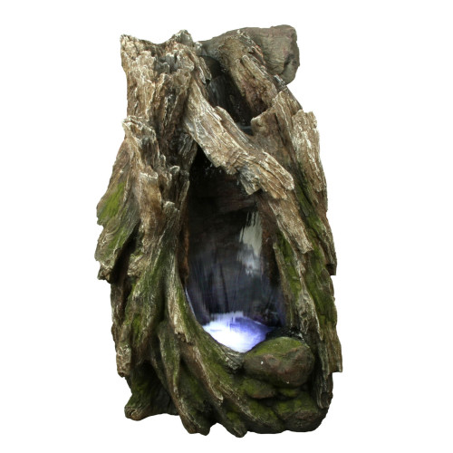35" Brown and Green Tree Trunk Fountain with LED Lights