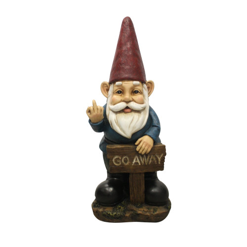 18" Gnome Holding "GO AWAY" Sign Outdoor Garden Statue