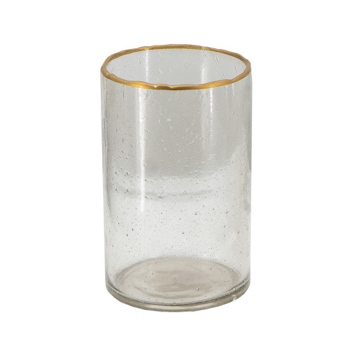 8" Clear Bubble Glass Candleholder with Gold Rim