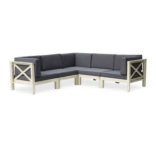 5-Piece Gray Contemporary Outdoor Furniture Patio 5-Seater Sectional Sofa Set - Gray Cushions