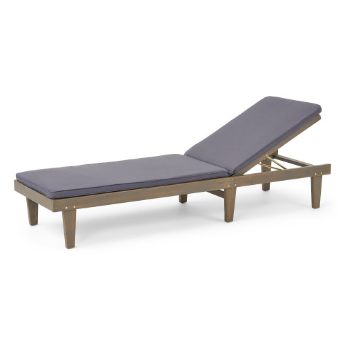 Set of 2 Gray Outdoor Wood Chaise Lounge and Cushion 78.75"