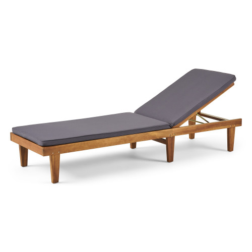 Set of 2 Teak and Gray Outdoor Wood Chaise Lounge and Cushion 78.75"