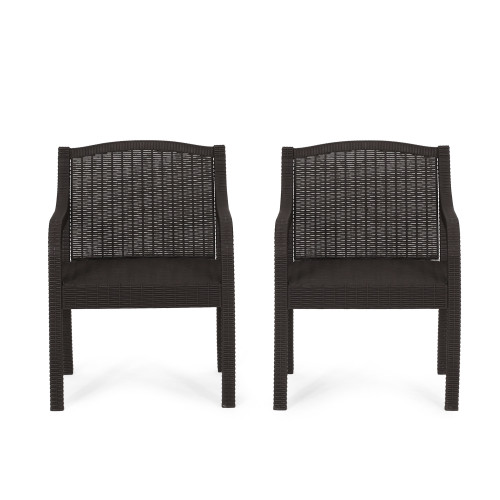 Set of 2 Brown Outdoor Faux Wicker Dining Chairs 32.25"