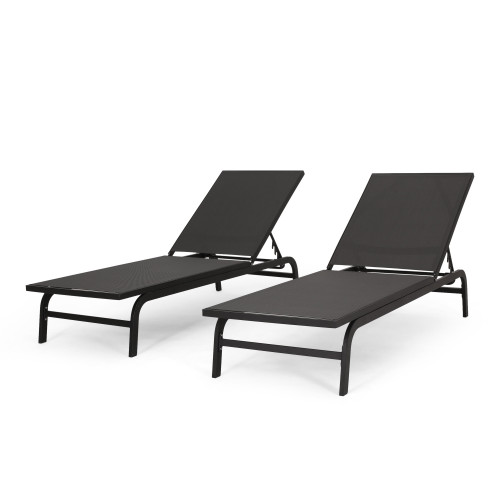 Set of 2 Gray Finn Outdoor Aluminum and Mesh Chaise Lounge 78.75"