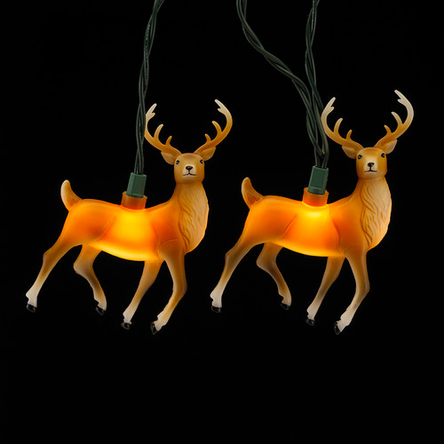Set of 10 Brown Reindeer Novelty Incandescent Christmas Lights, 12.5ft Green Wire