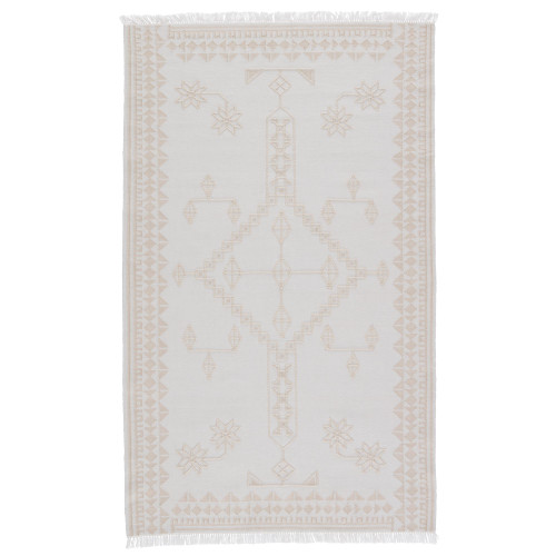 White and Ivory Rectangular Medallion Hand Woven Outdoor Area Throw Rug 4' x 6'