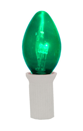 Set of 25 Replacement 3 LED C7 Commercial Transparent Green Outdoor Decorative Light Bulbs