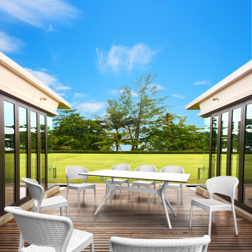 9-Piece White Resin Outdoor Patio Rectangular Dining Set 71"