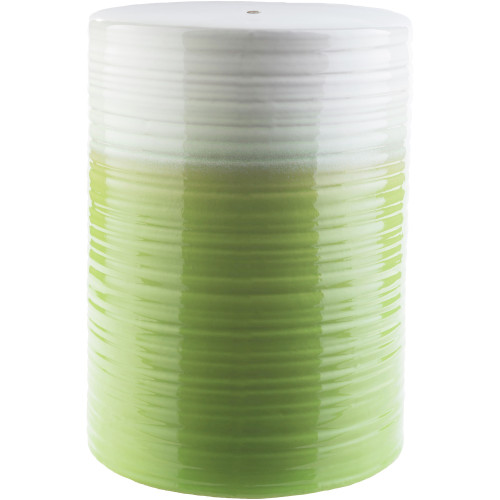 18.1" Green and White Glossy Finish Decorative Cylindrical Ceramic Stool