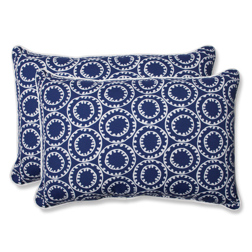 Set of 2 Blue and White Outdoor Corded Rectangular Throw Pillows 24.5"