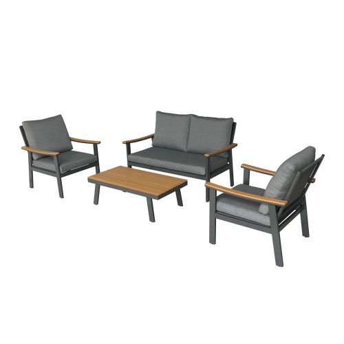 4pc Gray and Brown Contemporary Outdoor Patio Chat Set with Cushions 53.5"