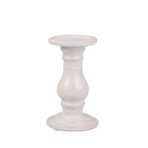 8" White Speckle Ceramic Pillar Candle Holder