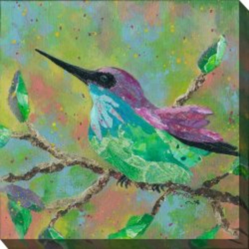 Green and Blue Hummingbird Outdoor Canvas Square Wall Art Decor 24" x 24"