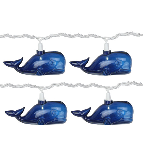 Set of 10 Whale Summer Blue and White Patio String Lights 8.5’