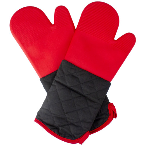 16.75" Red Silicone Grilling Oven Mitts