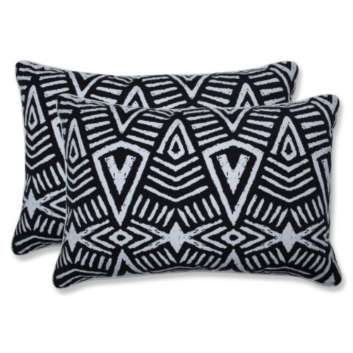 Set of 2 Black and White Tribal UV Resistant Outdoor Throw Rectangular Floor Pillows 24.5"
