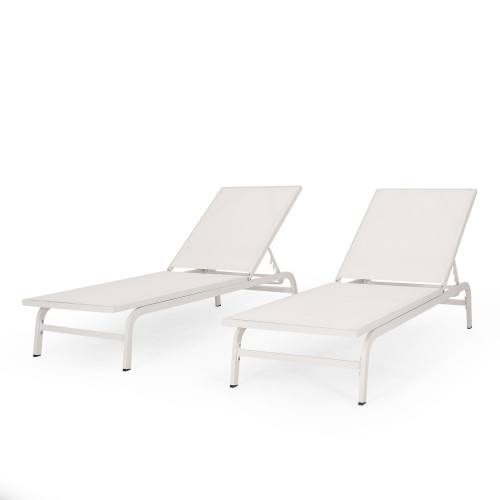 Set of 2 White Outdoor Aluminum and Mesh Chaise Lounge 78.75"