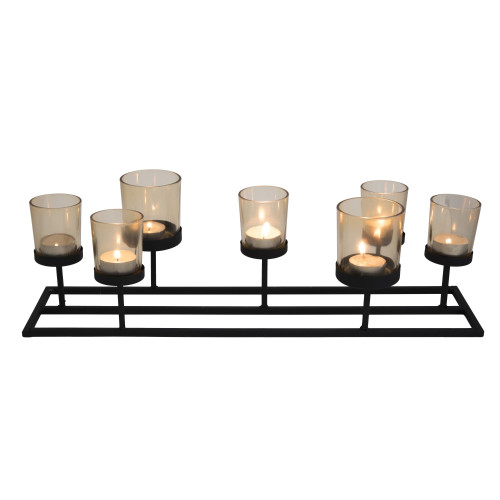Black Bar Stand Iron and Glass Tealight Candleholder 20”