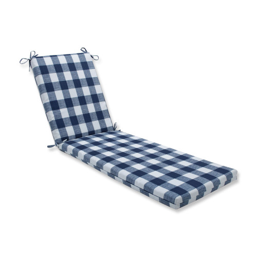 80" Blue and White Plaid Outdoor Patio Chaise Lounge Cushion