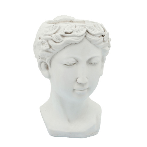 11" White Lady Head Statue Outdoor Standing Planter