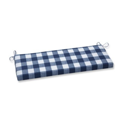 45" Blue and White Plaid Outdoor Patio Bench Cushion