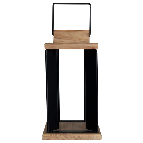 16.5" Natural and Black Wood and Metal Open Lantern