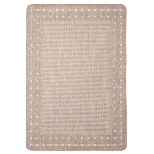 4.25' x 6.5' Taupe and Cream Bordered Pattern Rectangular Outdoor Area Throw Rug