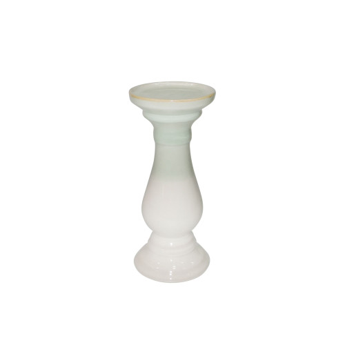 9.75" Pale Green and White Pillar Candle Holder
