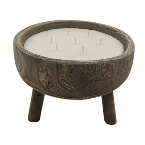 11" Gray and White Wooden Bowl Scented Candle with Stand