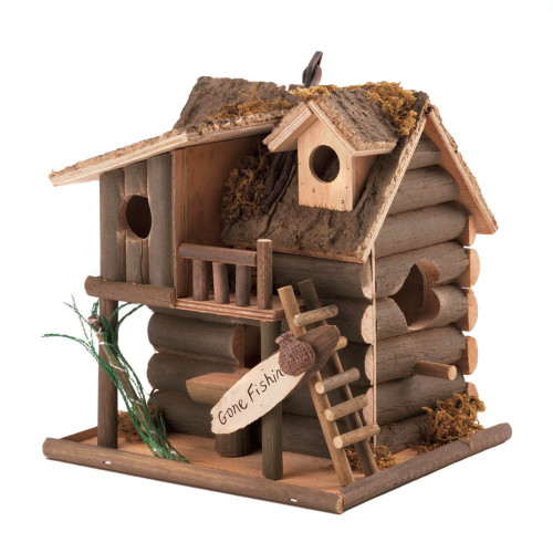 8.25" Brown Contemporary Gone Fishin Hanging Birdhouse