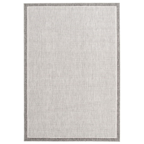 6.5' x 9.5' Striped Rectangular Outdoor Area Throw Rug - Gray and Cream