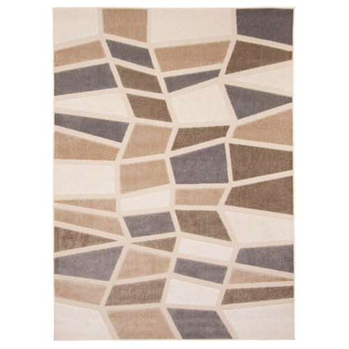 5.25' x 7.25' Off White and Gray Geometric Rectangular Area Throw Rug