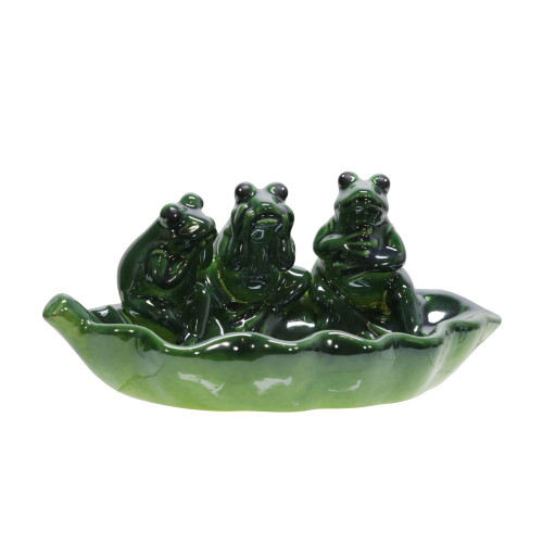 12" Green Ceramic Frog Trio Decorative Birdfeeder - Charming Gift for Bird Lovers