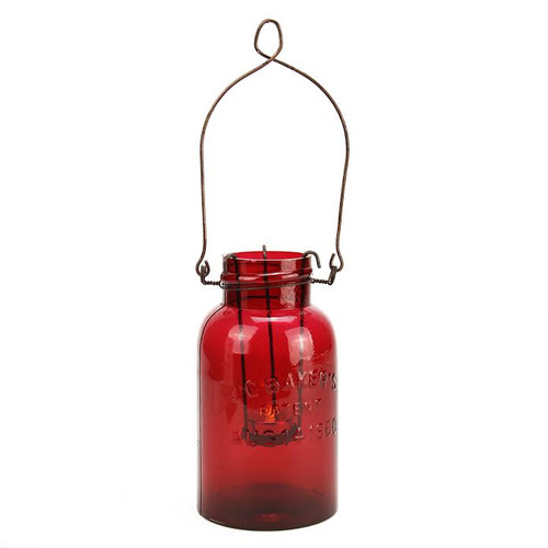 Fancy Fair Decorative Red Glass Mason Jar Tealight Holder 7.5”