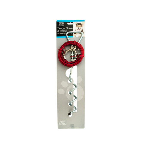 15' Red and Silver Coiled Tie-Out Stake Cable