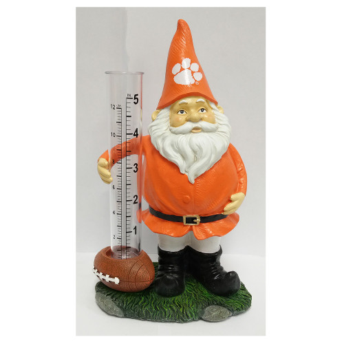 8" Free Standing Resin Gnome Rain Gauge with Clemson Tigers Design