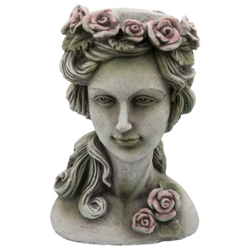 15" Gray and Blush Pink Flower Lady Decorative Planter