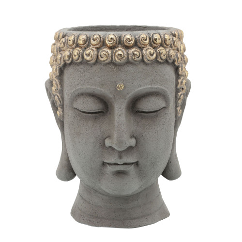 12" Gray and Gold Buddha Head Planter