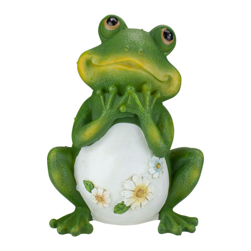9.5" Green Frog with Daisies Outdoor Garden Statue