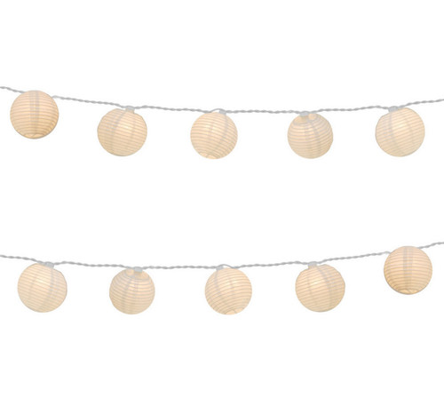 Set of 10 White Fabric Round Chinese Lantern Summer Garden Patio Christmas Lights - 7.5 ft White Wire