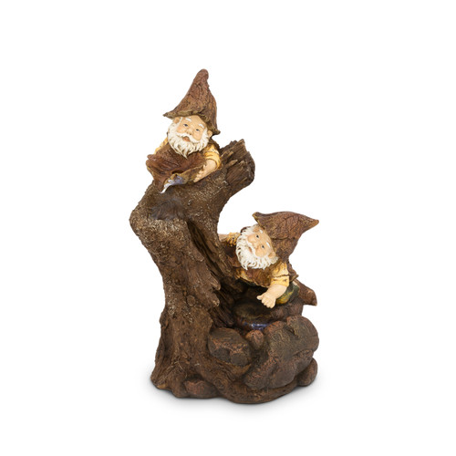 26.5" Brown and Beige Electric Lighted Gnomes Outdoor Garden Water Fountain
