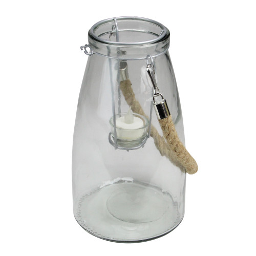 10.25" Cylindrical Glass Lantern With a Hanging Tea Light Holder