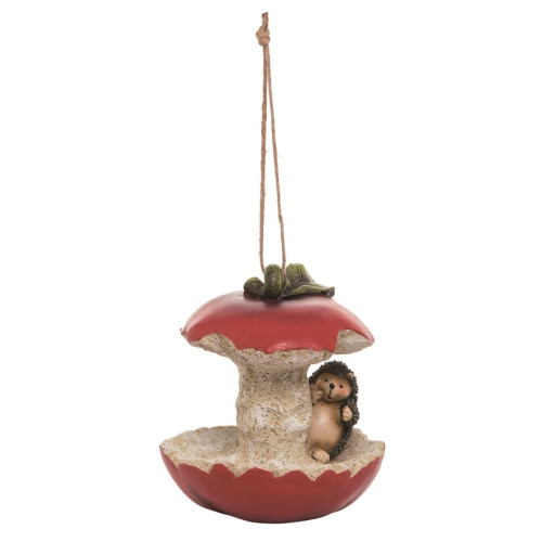 7.5" Red and White Hedgehog Eating Apple Bird Feeder