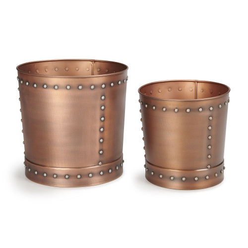 Set of 2 Copper Large Steel Riveted Planters