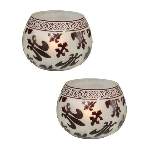 Set of 2 White and Burgundy Red Candle Votive Holders 4"