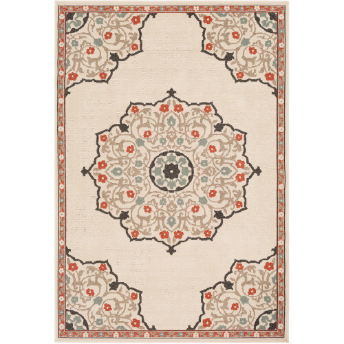 2'3" x 7'9" Alfresco Beige and Orange Floral Paisley Synthetic Area Rug