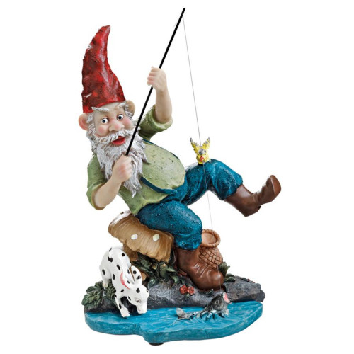 12" Garden Elf Fisherman Gnome Outdoor Statue