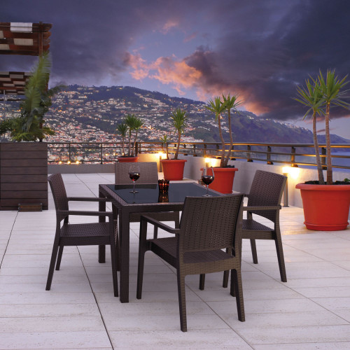 5-Piece Brown Wickerlook Patio Dining Set with Tinted Glass Top 37"